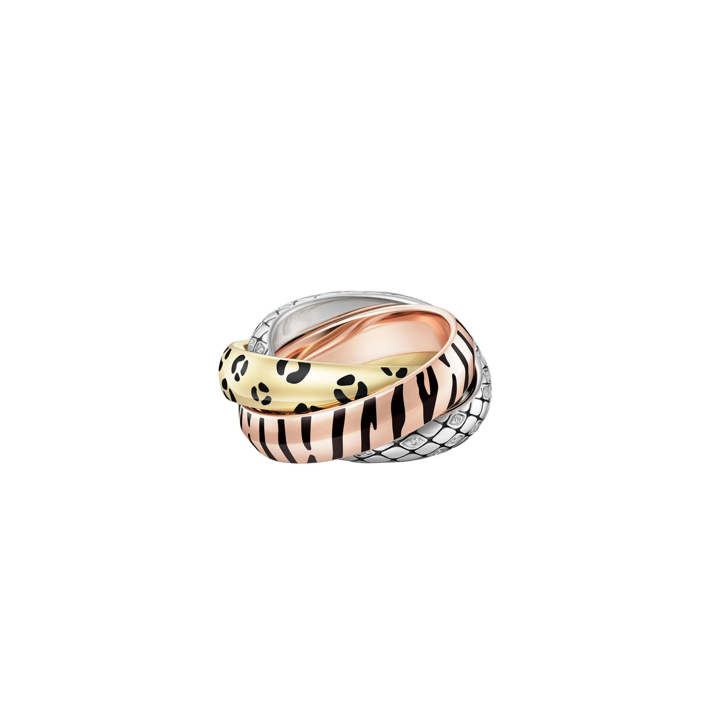 CARTIER LACQUERED GOLD AND SEMI-PAVÉD DIAMOND TRINITY RING CRB4241700